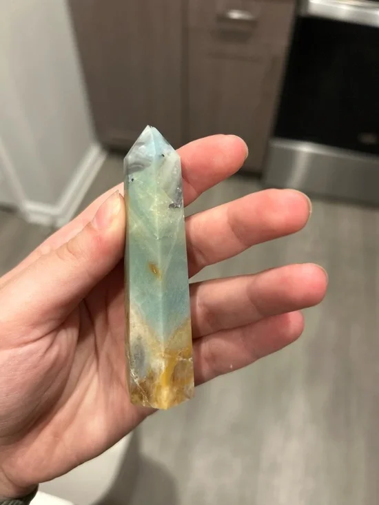 Carribean Calcite Blue and Brown Polished Stone Point - Picture 2 of 2